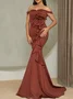 Femmes Plain Brun Col Rond Confortable Robe Maxi Sexy
