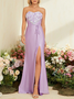 Femmes Plain Violet l'Encolure Bateau Confortable Robe Maxi Sexy