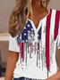 T-shirts Décontracté Été Le jour de l'indépendance (Drapeau) Polyester Micro-élasticité Quotidien Ample Entaillé Boucle pour Femmes