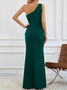 Femmes Plain Noir Une Épaule Dénudée Confortable Robe Maxi Sexy