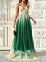 Femmes Ombre Vert Col V Confortable Robe Maxi Sexy