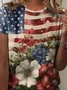 T-shirts Femmes Décontracté Drapeau des États-Unis Été Polyester Micro-élasticité Quotidien Ample Col Rond Régulier