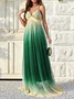 Femmes Ombre Vert Col V Confortable Robe Maxi Sexy