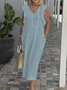 Femmes Plain Blanc Col V Confortable Robe Mi-Longue Décontracté