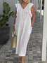 Femmes Plain Blanc Col V Confortable Robe Mi-Longue Décontracté
