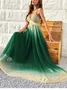 Femmes Ombre Vert Col V Confortable Robe Maxi Sexy