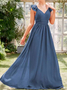 Femmes Plain Bleu Col V Confortable Robe Maxi Sexy