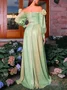 Femmes Plain Vert l'Encolure Bateau Confortable Robe Maxi Sexy