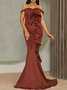 Femmes Plain Brun Col Rond Confortable Robe Maxi Sexy