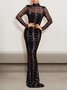 Femmes Plain Or Col Rond Confortable Robe Maxi Sexy