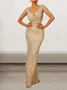 Femmes Plain Or Col V Confortable Robe Maxi Sexy
