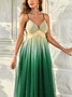 Femmes Ombre Vert Col V Confortable Robe Maxi Sexy