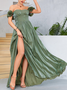 Femmes Plain Vert l'Encolure Bateau Confortable Robe Maxi Sexy