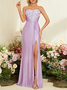 Femmes Plain Violet l'Encolure Bateau Confortable Robe Maxi Sexy