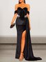 Femmes Plain Noir Sans Bretelles Confortable Robe Maxi Sexy