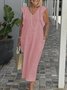 Femmes Plain Blanc Col V Confortable Robe Mi-Longue Décontracté
