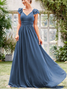 Femmes Plain Bleu Col V Confortable Robe Maxi Sexy