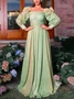 Femmes Plain Vert l'Encolure Bateau Confortable Robe Maxi Sexy