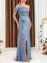Femmes Plain Bleu l'Encolure Bateau Confortable Robe Maxi Sexy