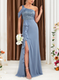 Femmes Plain Bleu l'Encolure Bateau Confortable Robe Maxi Sexy