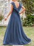 Femmes Plain Bleu Col V Confortable Robe Maxi Sexy
