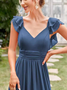 Femmes Plain Bleu Col V Confortable Robe Maxi Sexy