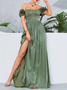 Femmes Plain Vert l'Encolure Bateau Confortable Robe Maxi Sexy