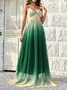 Femmes Ombre Vert Col V Confortable Robe Maxi Sexy
