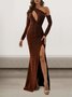 Femmes Plain Vert Une Épaule Dénudée Confortable Robe Maxi Sexy