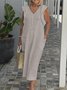 Femmes Plain Blanc Col V Confortable Robe Mi-Longue Décontracté