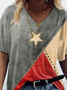 T-shirts Décontracté Été Le jour de l'indépendance (Drapeau) Col V Ample Manches Courtes Régulier Droit Régulier pour Femmes