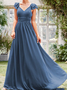 Femmes Plain Bleu Col V Confortable Robe Maxi Sexy