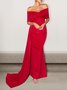 Femmes Plain Rouge l'Encolure Bateau Confortable Robe Maxi Sexy