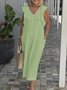 Femmes Plain Blanc Col V Confortable Robe Mi-Longue Décontracté