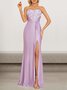 Femmes Plain Violet l'Encolure Bateau Confortable Robe Maxi Sexy