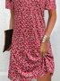 Femmes Petites fleurs Rouge Col V Confortable Mini Robe Décontracté