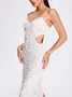 Femmes Plain Blanc Col V Confortable Robe Maxi Sexy
