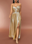 Femmes Plain Jaune Col V Confortable Robe Maxi Sexy