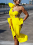 Femmes Plain Jaune Confortable Robe Maxi Sexy