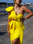 Femmes Plain Jaune Confortable Robe Maxi Sexy