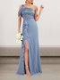 Femmes Plain Bleu l'Encolure Bateau Confortable Robe Maxi Sexy