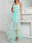 Femmes Plain Vert Col V Confortable Robe Maxi Sexy