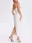 Femmes Plain Blanc Col V Confortable Robe Maxi Sexy