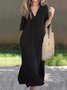 Femmes Plain Noir Col V Confortable Robe Maxi Décontracté