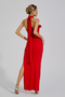 Femmes Plain Rouge Col Roulé Confortable Robe Maxi Sexy