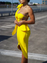 Femmes Plain Jaune Confortable Robe Maxi Sexy