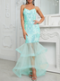 Femmes Plain Vert Col V Confortable Robe Maxi Sexy