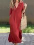 Femmes Plain Noir Col V Confortable Robe Maxi Décontracté