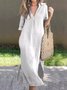 Femmes Plain Noir Col V Confortable Robe Maxi Décontracté