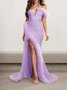 Femmes Plain Violet Clair Sans Bretelles Confortable Robe Maxi Sexy